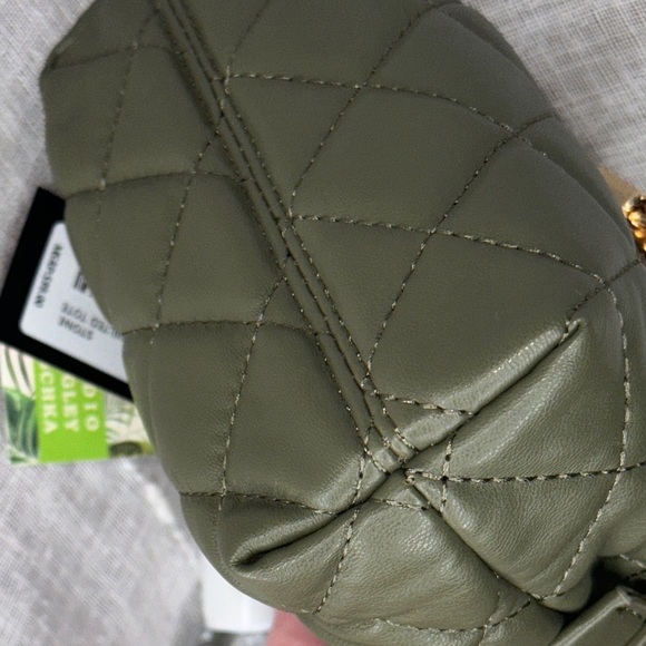 Badgley Mischka Mini Diamond Quilted Tote w/Front Lock Stone Olive Green & Gold - Picture 9 of 16